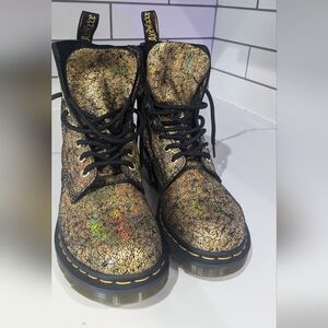 Dr. Martens 1460 Pascal Leather Boot Gold Iridescent Crackle Women's UK 6 USL 8